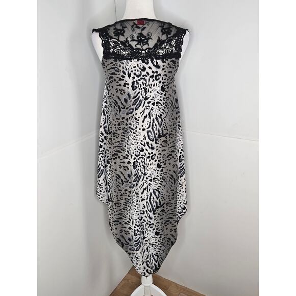 Essence EUC snow leopard assymetrical hem lace sleeveless dress One Size black - Picture 3 of 16